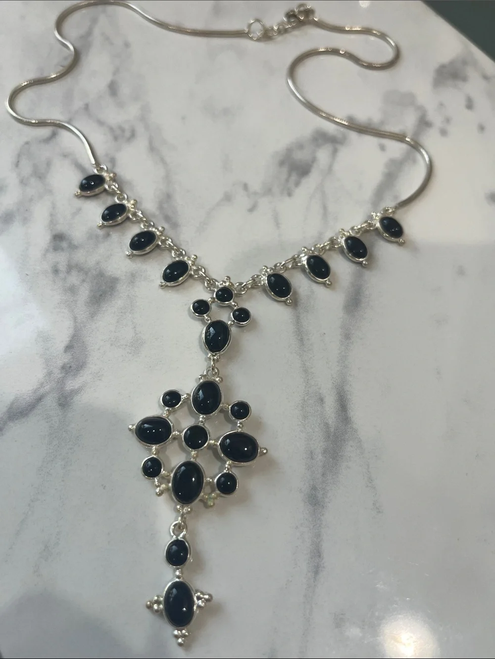 Sterling Silver Necklace with Black Onyx Gemstones  18 inches